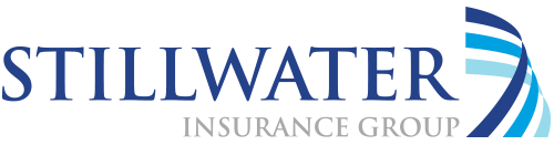 The logo for stillwater insurance group is blue and white.
