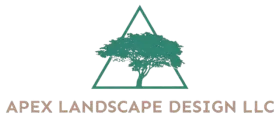 A logo for apex landscape design llc with a tree in a triangle