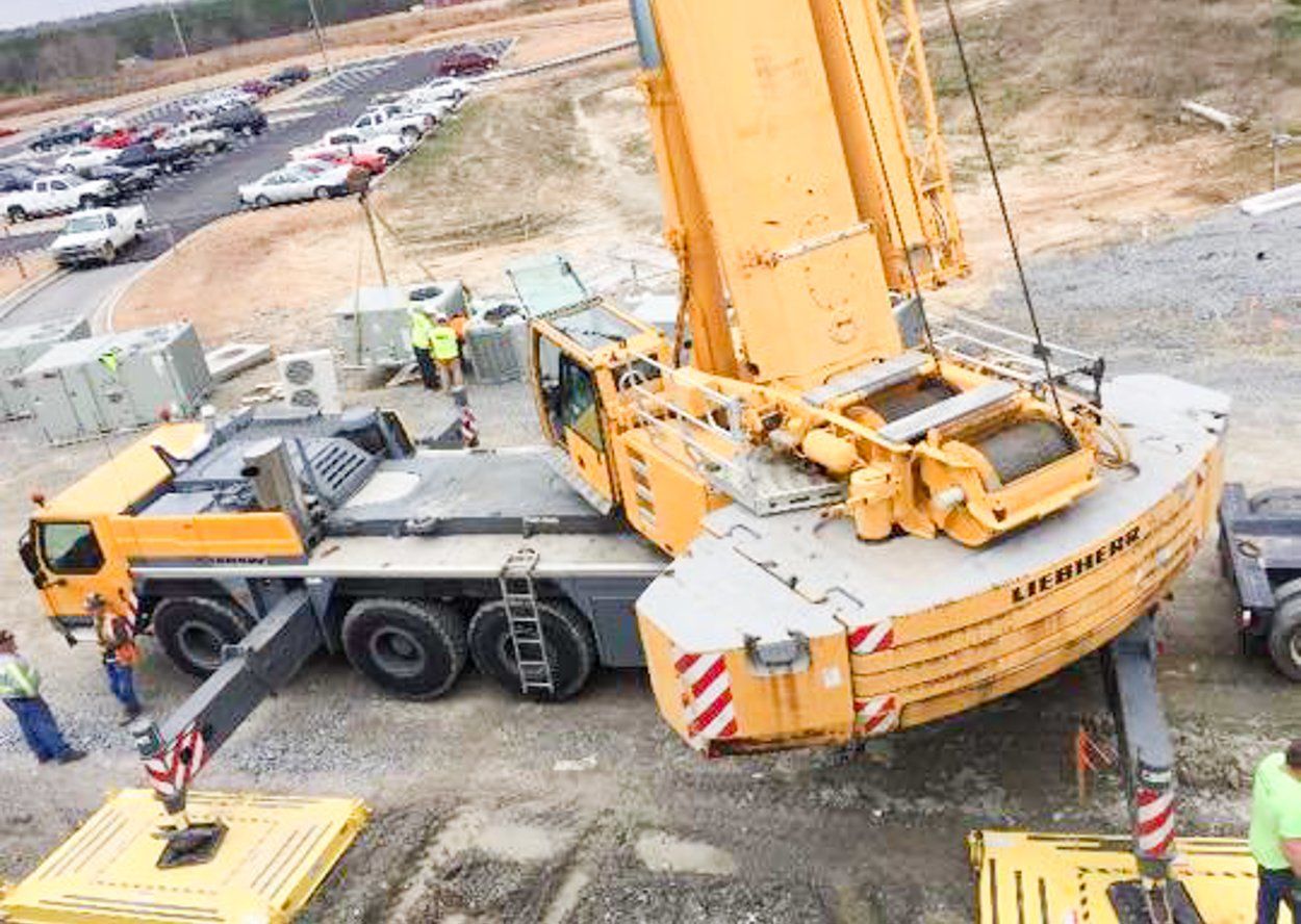 rear view of crane with counterwieghts