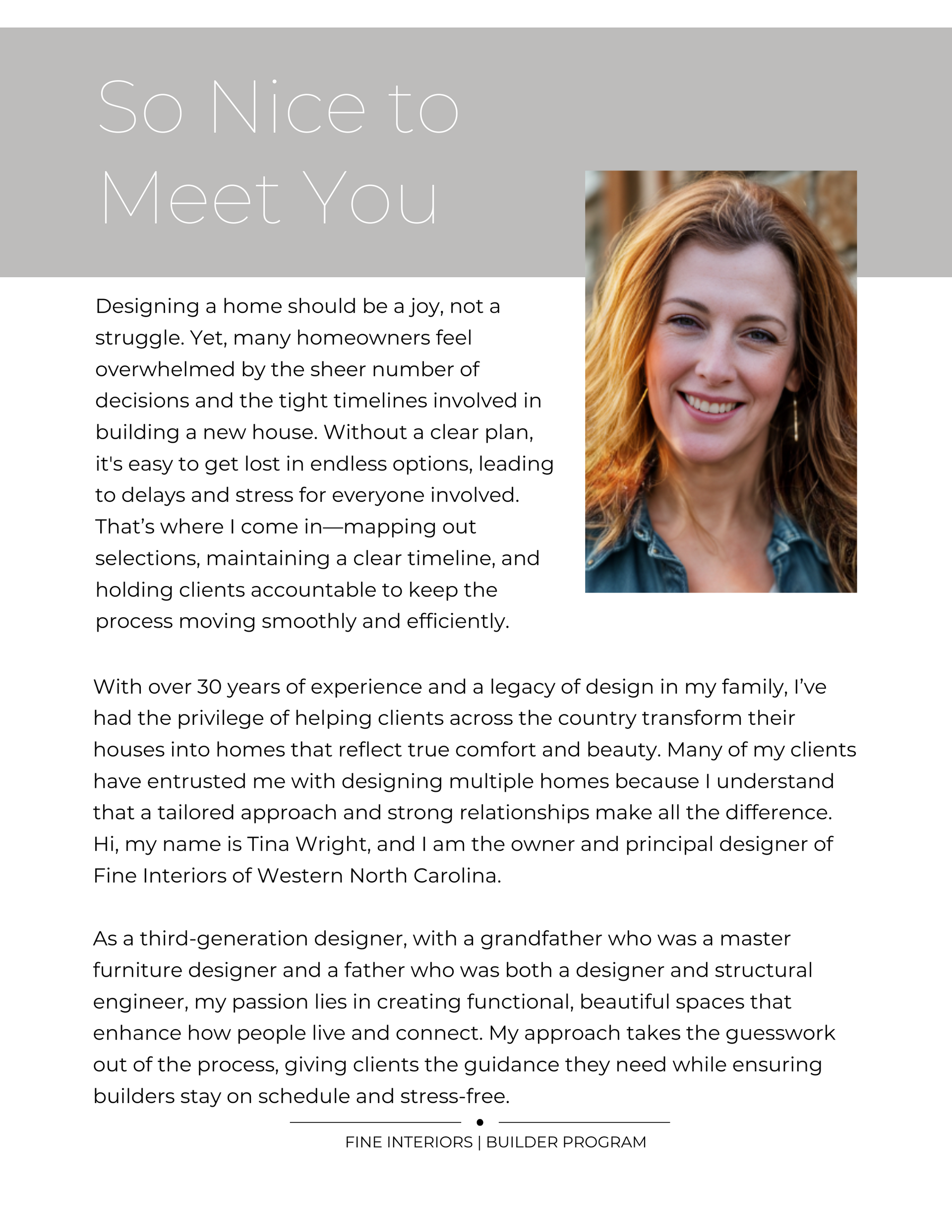 Tina Wright letter welcoming builders to the program along with her picture.