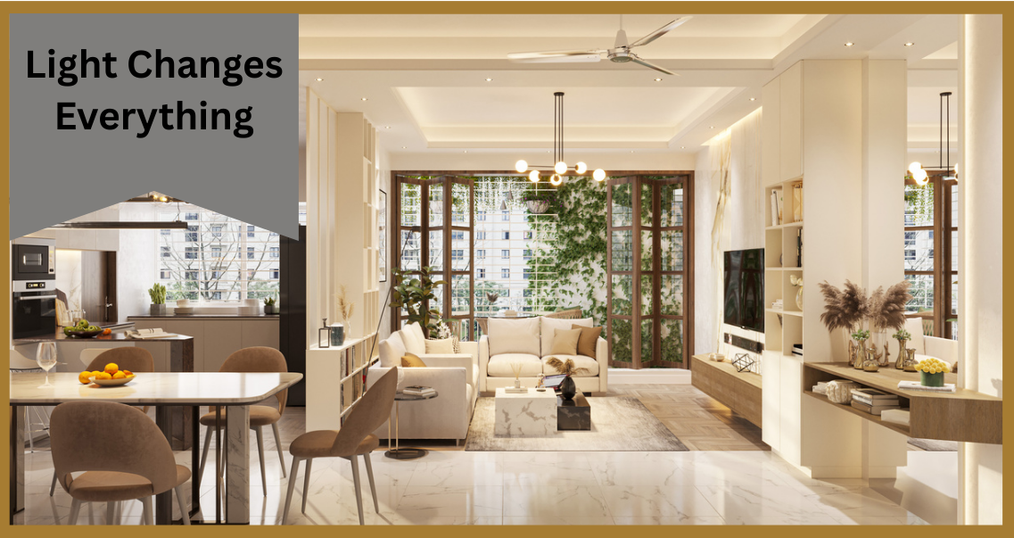 A white living room with a dining table and chairs and a ceiling fan.