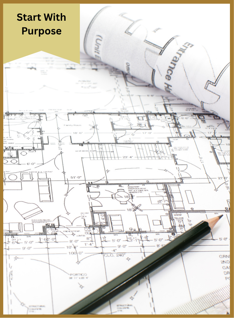 Architectural floor plan with a pencil, emphasizing space planning and layout decisions.