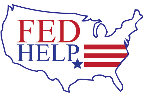 A logo for fed help with a map of the united states