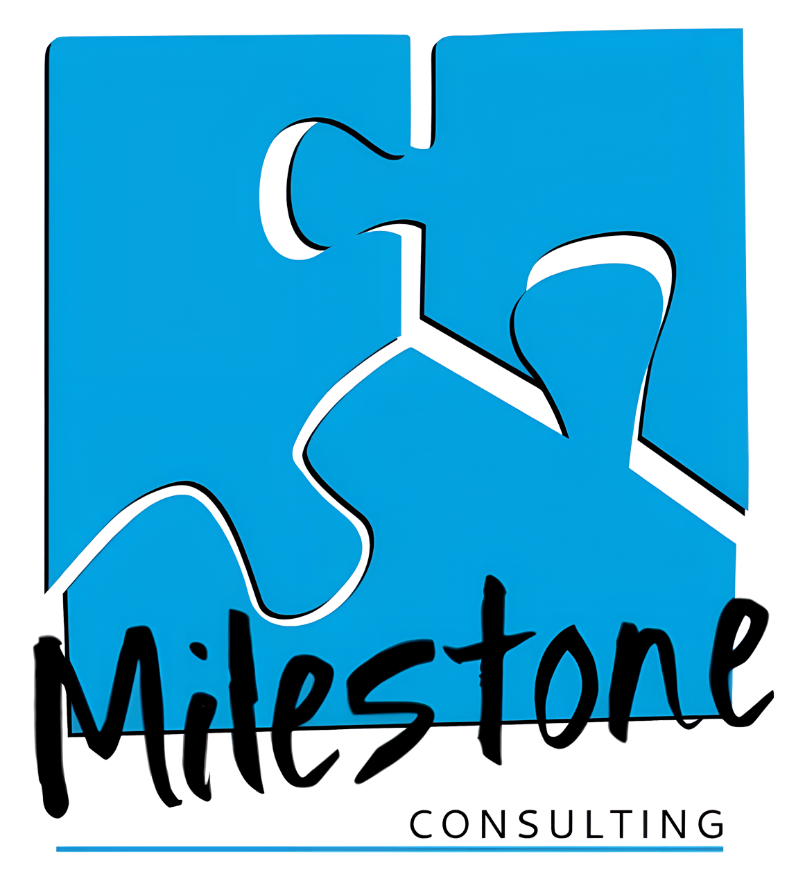 a logo for milestone consulting with a blue puzzle piece