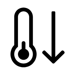 Icon of a black outline of a thermometer, with an error point down, meaning that the temperature is cooling down.