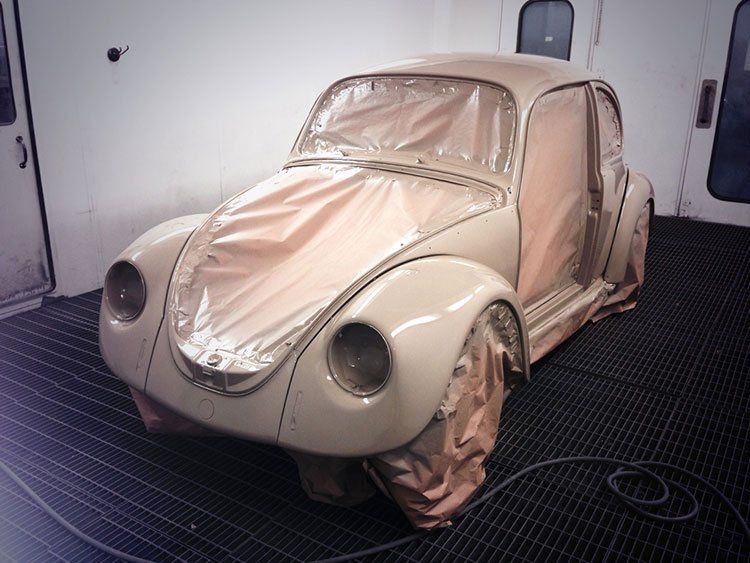 VW Bettle taped up to be restored.