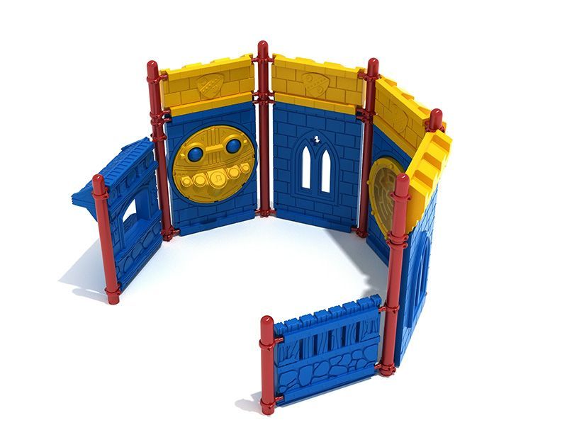 A blue and yellow playground with a smiley face on it