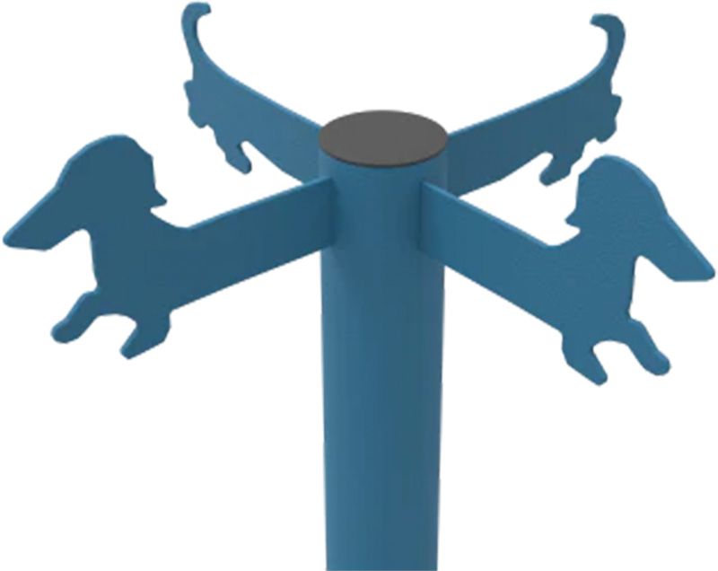 A blue pole with three silhouettes of dogs on it