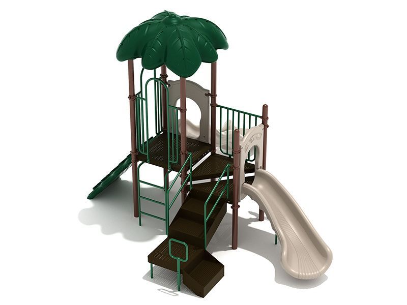 A playground set with a slide and stairs