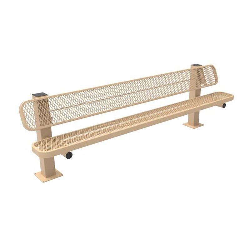 A metal bench with a wooden seat and back on a white background.
