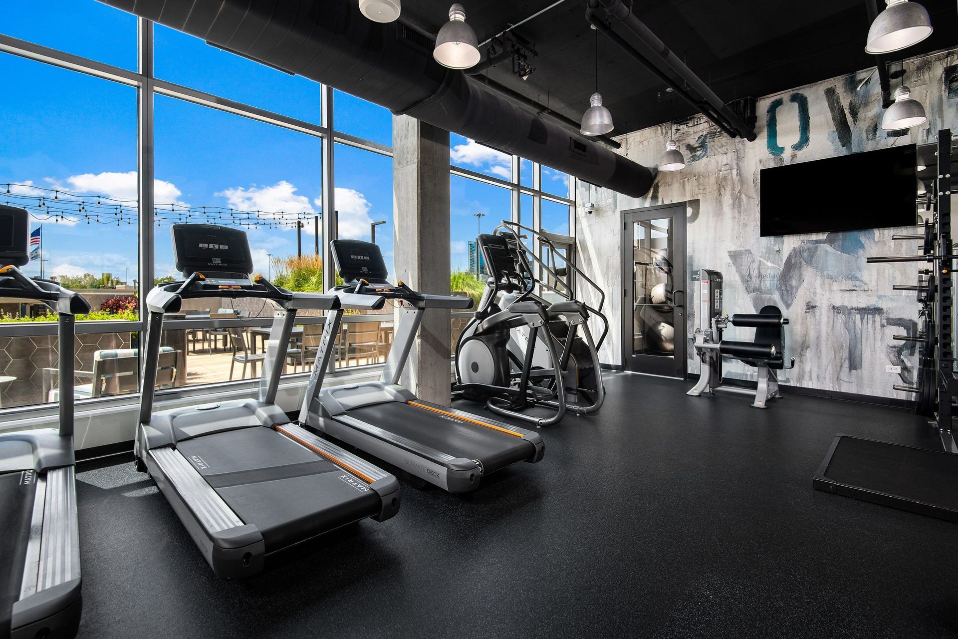 the gym has a variety of treadmills and exercise equipment