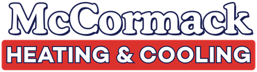 The logo for mccormack heating and cooling is red and white.