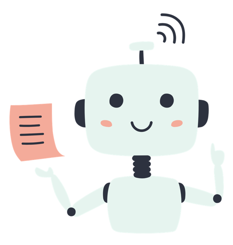 A cartoon illustration of a robot holding a piece of paper.
