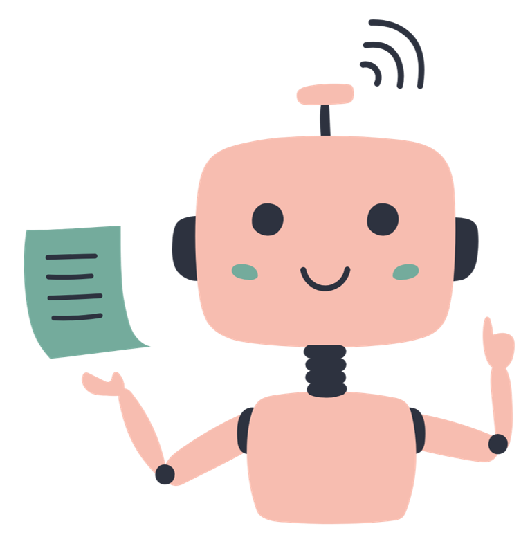 A cartoon illustration of a robot holding a piece of paper.