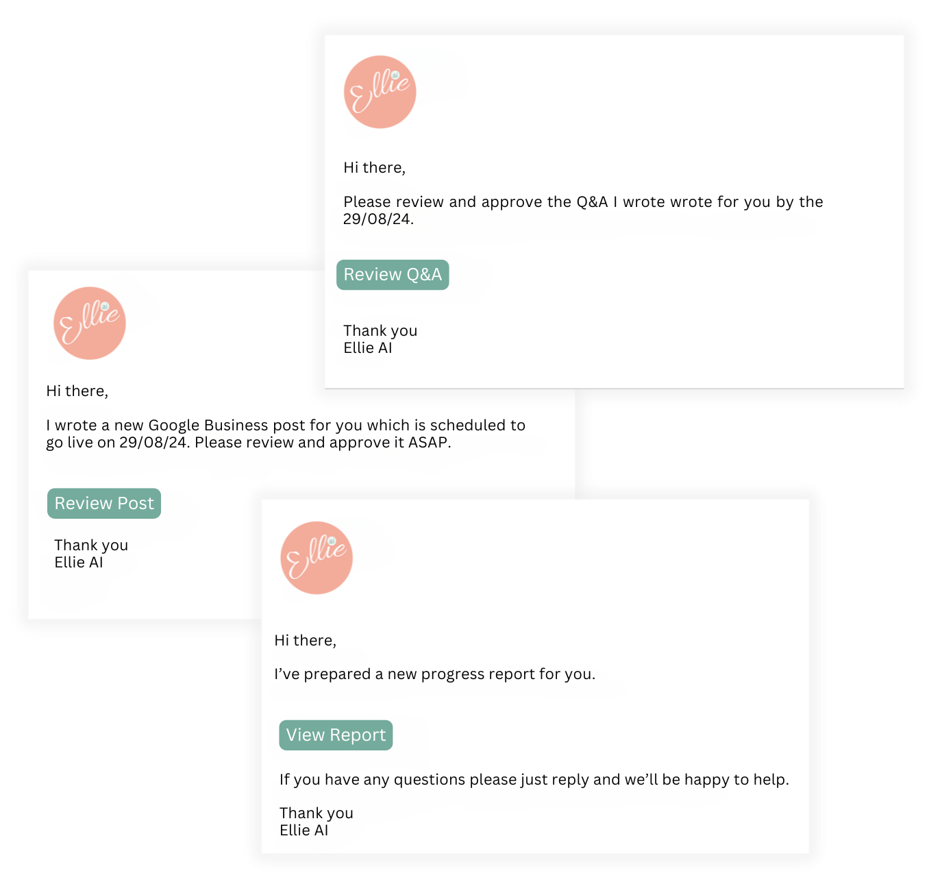 A bunch of emails are sitting on top of each other on a white background.