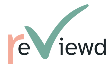 A review logo with a check mark on it