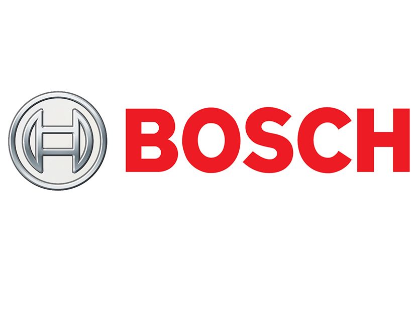 Bosch logo: Silver circle with a stylized "H" inside, next to red "BOSCH" text.
