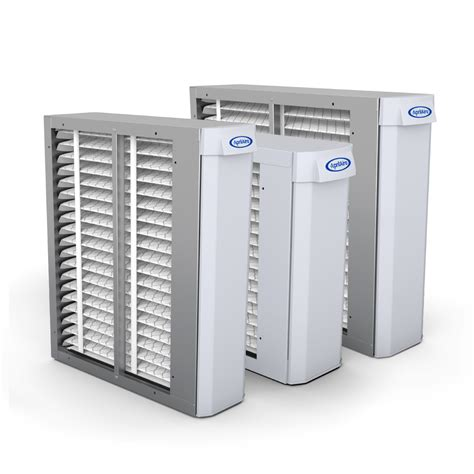 White air purifier next to a potted plant with large green leaves, in a room with a white wall.