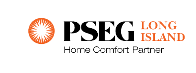 PSEG Long Island logo with orange sunburst and text: PSEG, Long Island, Home Comfort Partner.