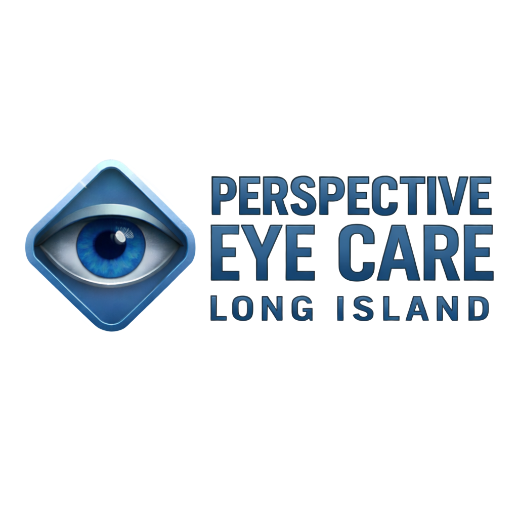 Logo for Perspective Eye Care Long Island; eye graphic within a diamond, and text.