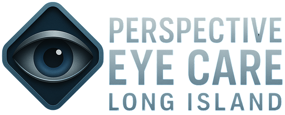 Logo for Perspective Eye Care Long Island; eye graphic within a diamond, and text.
