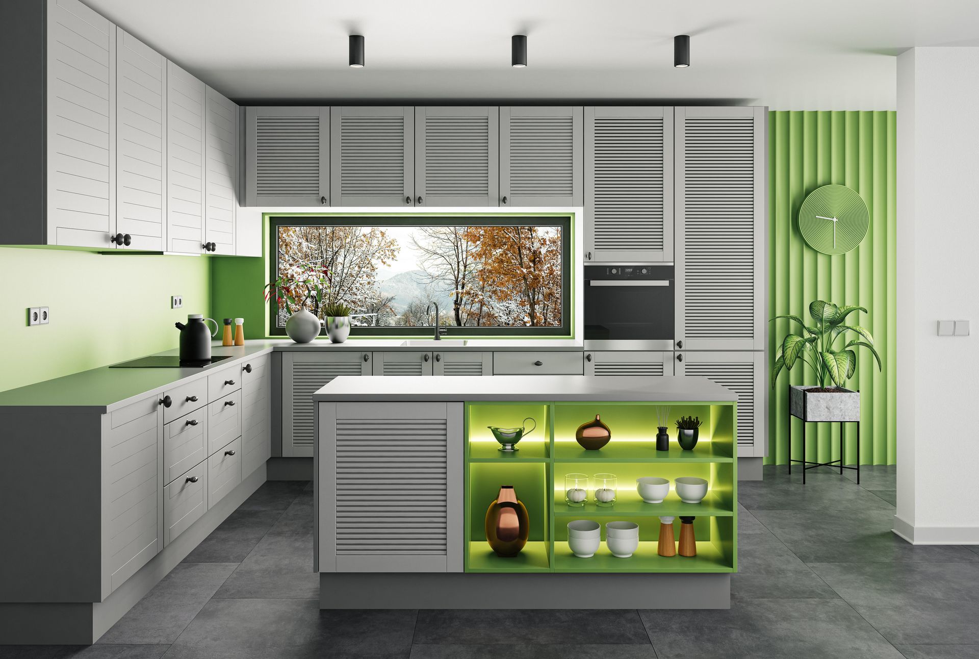 Luxurious matte white gray and green kitchen – Springfield, OR - Don Ball Custom Care Painting