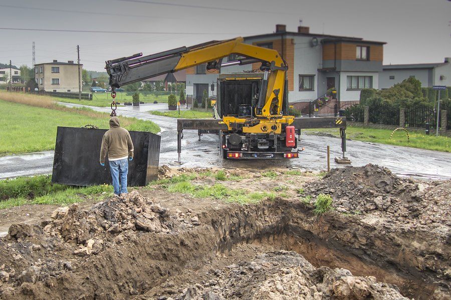 an excavation for the concrete septic tank