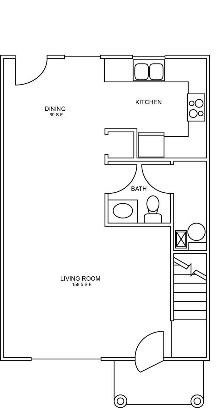 Floor Plan: 2 Bed · 1 .5 Bath Townhome - first floor