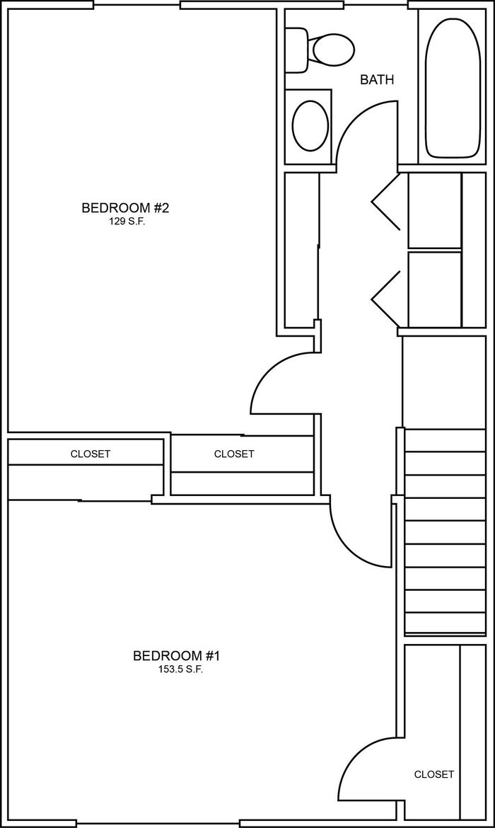 Floor Plan: 2 Bed · 1 .5 Bath Townhome - second floor