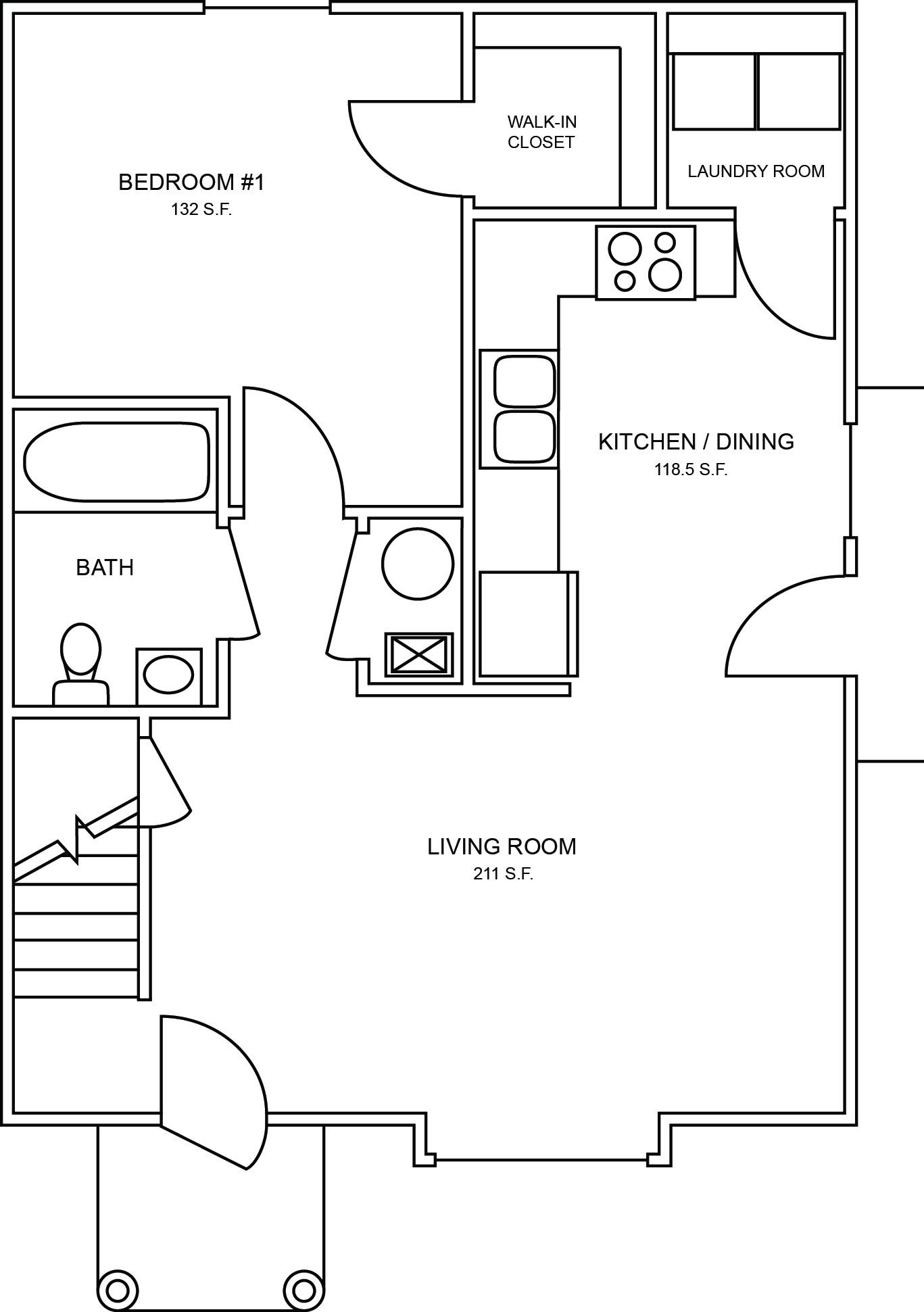 Floor Plan: 2 Bed · 1 .5 Bath Townhome - first floor