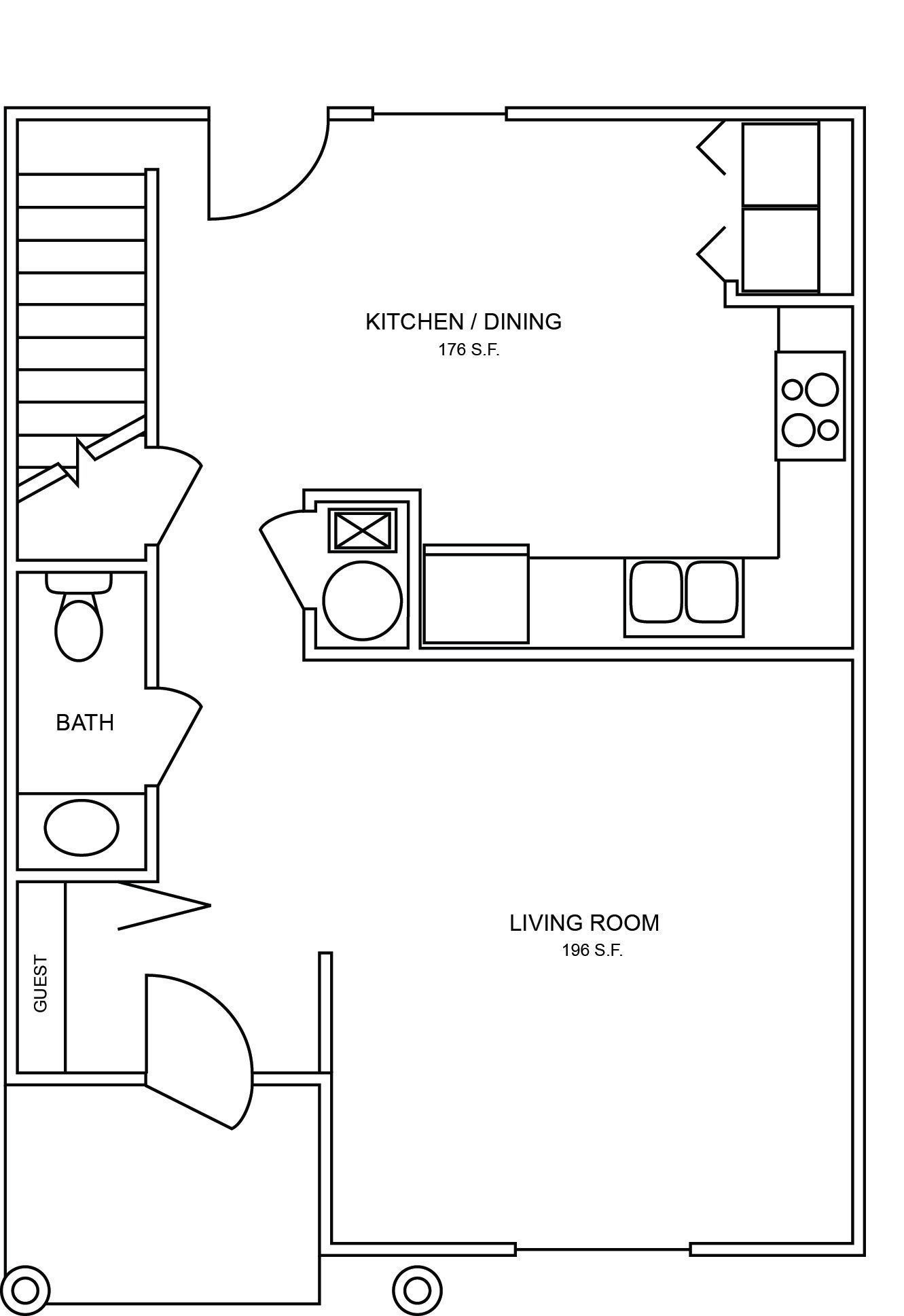 Floor Plan: 2 Bed · 1 .5 Bath Townhome - first floor