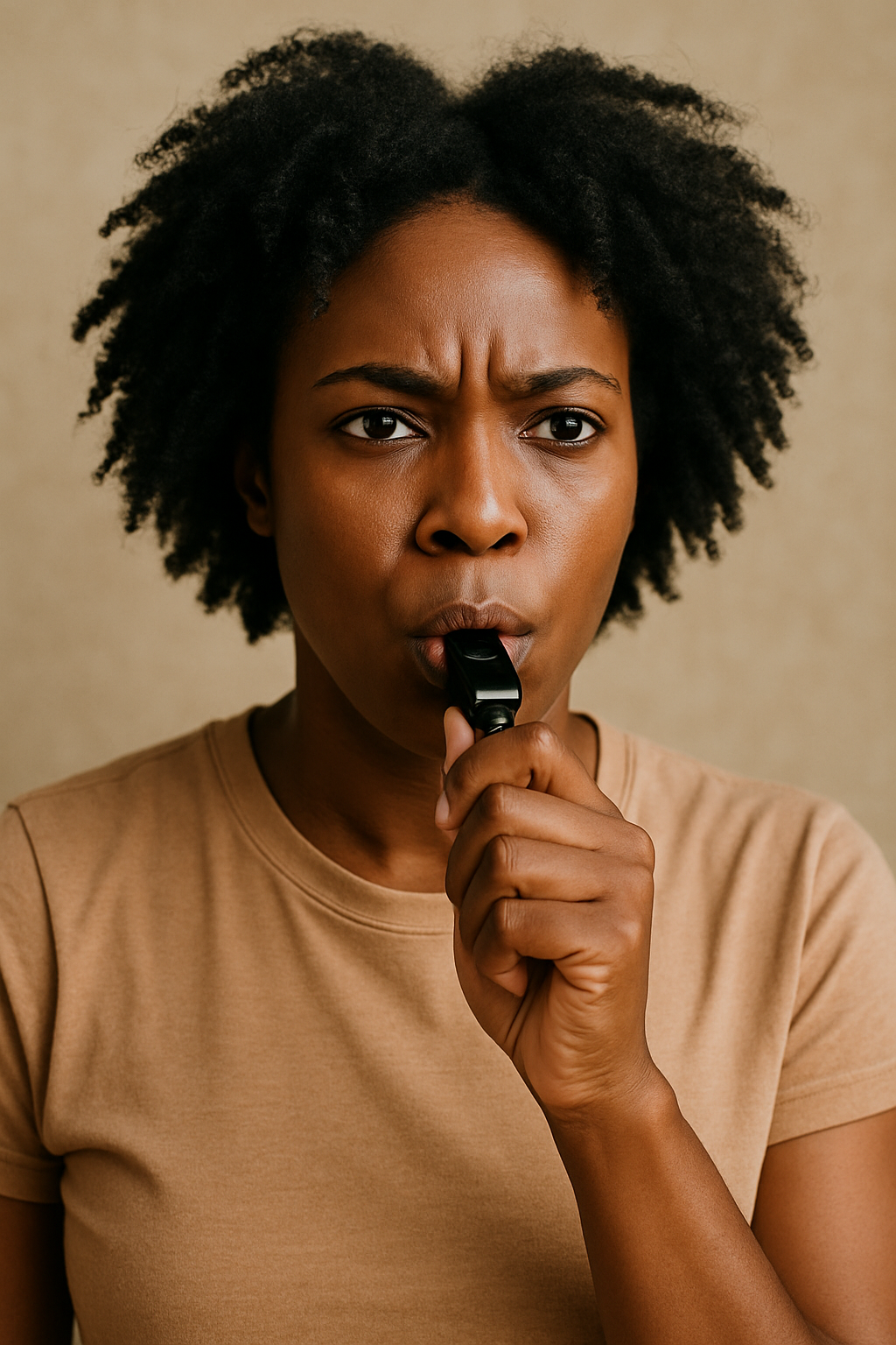 woman blowing a whistle
