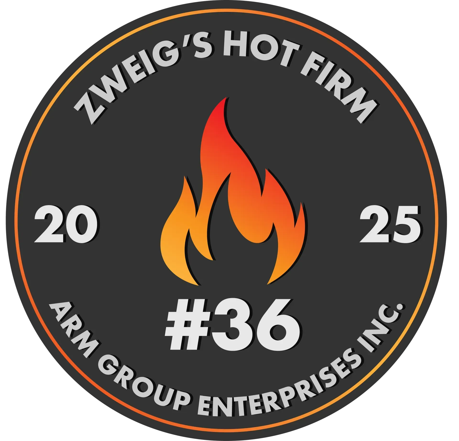 Zweig's Hot Firm 2025 Icon - Black circle with flame and ARME