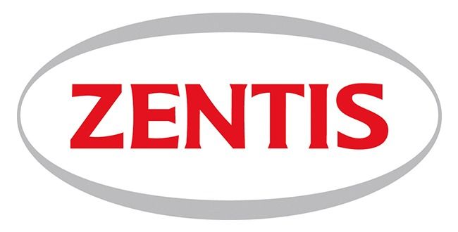 Logo with the word ZENTIS in red letters inside a gray oval.