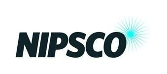 NIPSCO logo with dark teal text and a radiating light design on white background.