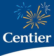 Centier Bank logo with blue fireworks over the word