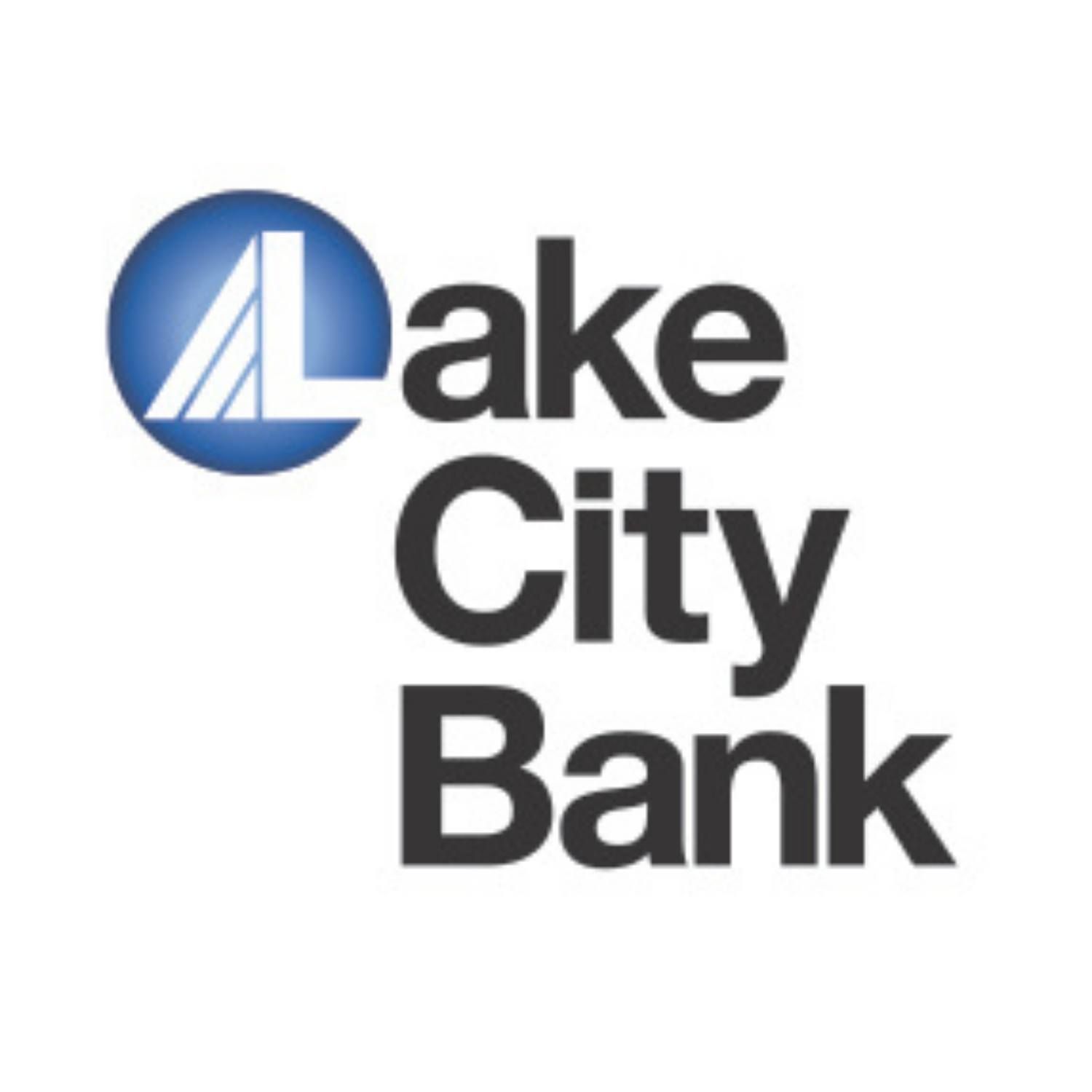 Lake City Bank logo: Blue circle with stylized