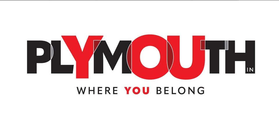 Plymouth logo with red and black text: