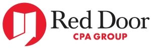 Red Door CPA Group logo: Red circle with white open book icon, black