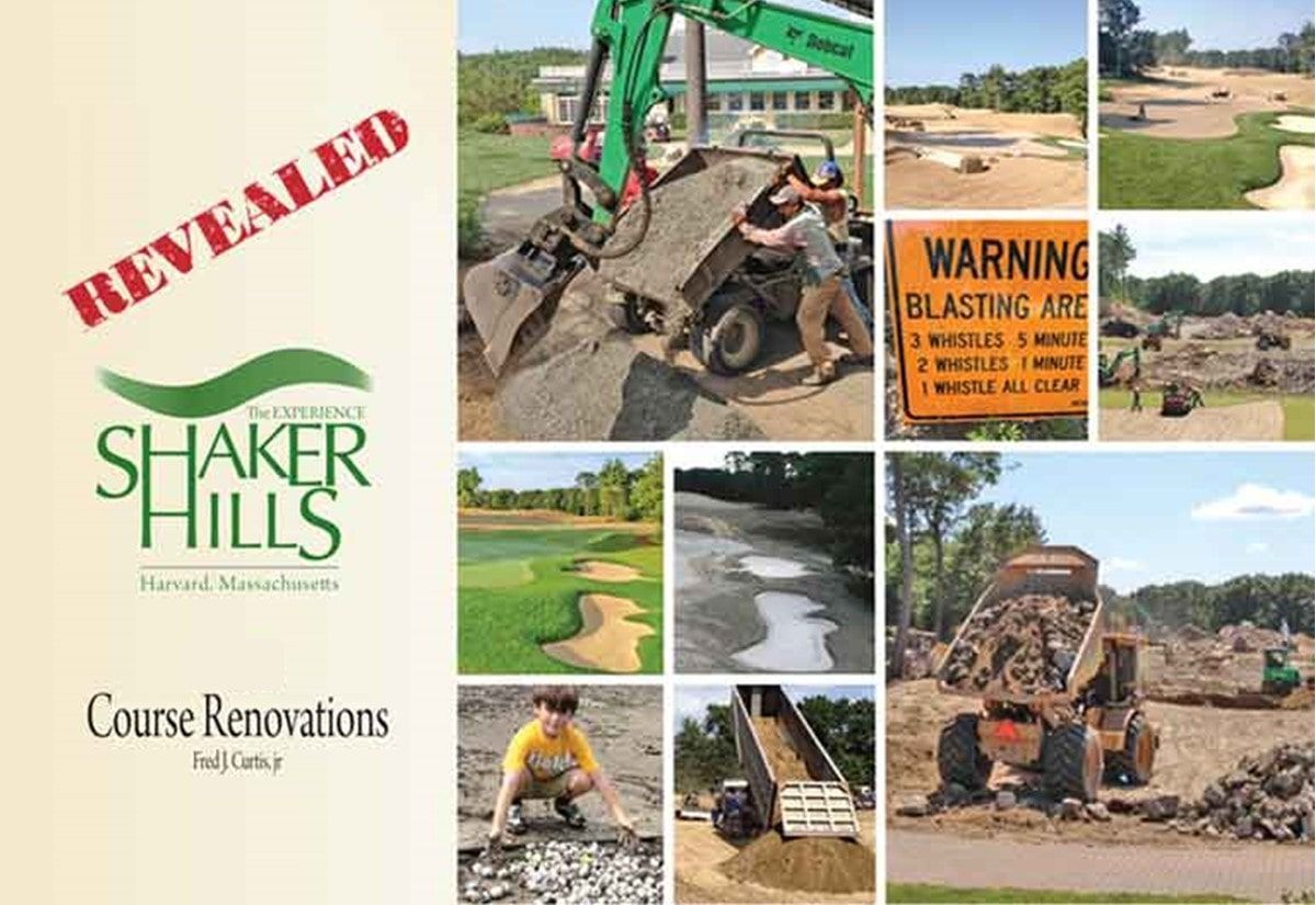 A collage of photos of a golf course being remodeled