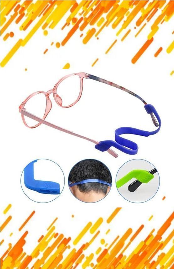 Un par de gafas con una correa azul unida a ellas.