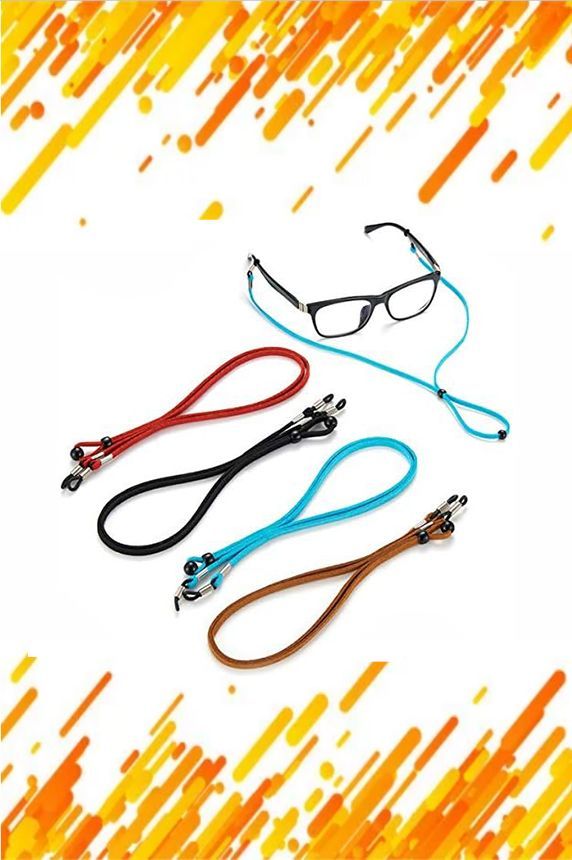 Un par de gafas colocadas encima de un montón de correas para gafas.