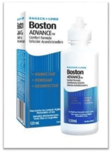Una botella de Boston Advance junto a una caja.