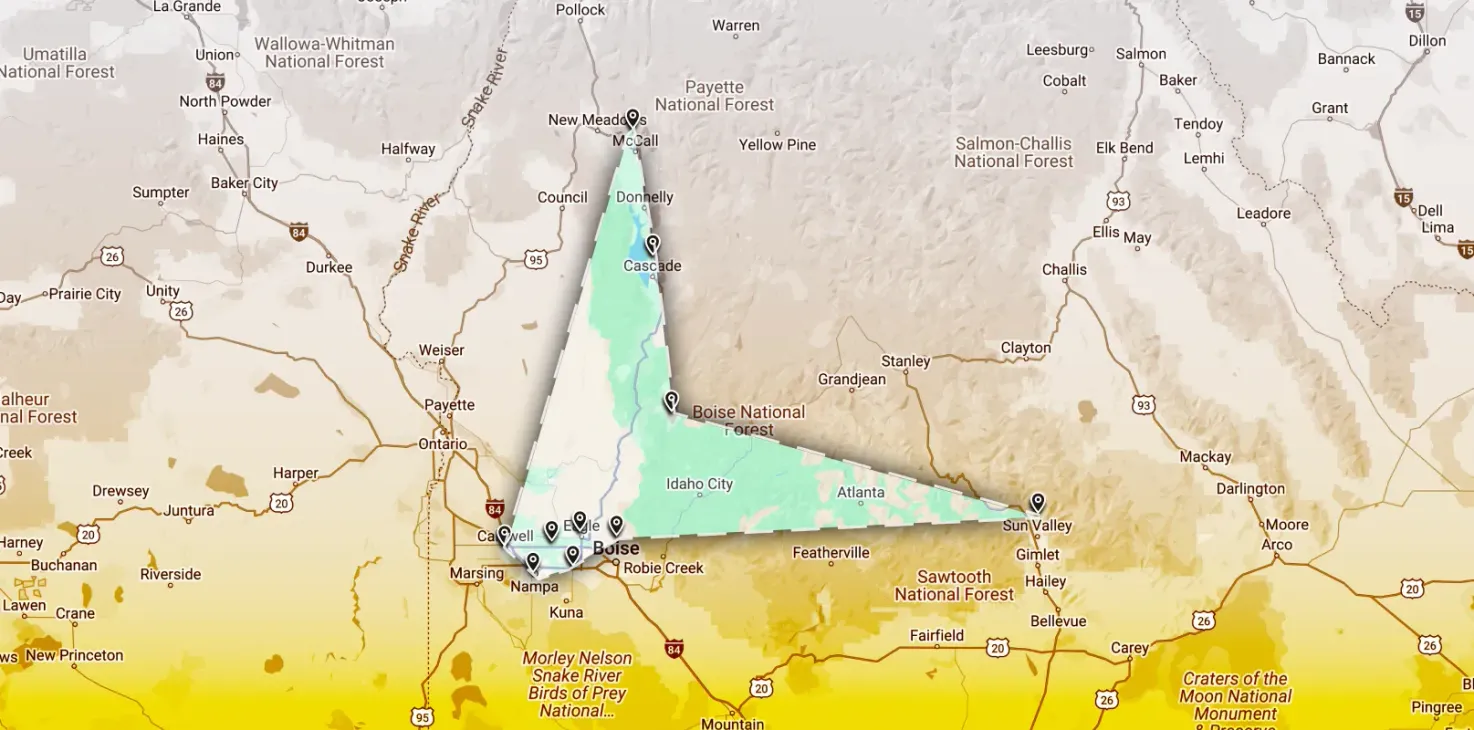 The service area map that Idaho Sauna Pros covers in Idaho