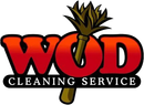 Red "WOD" logo with black outline and cleaning brush. "CLEANING SERVICE" text below.