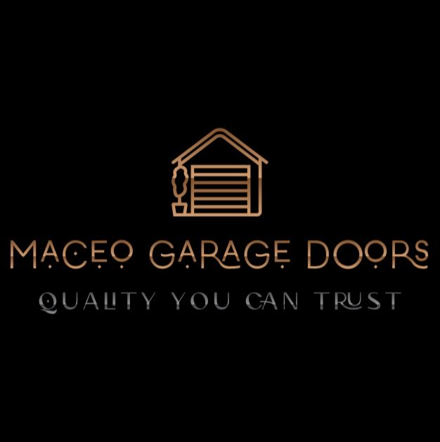 Logo for Maceo Garage Doors: Outline of a garage above the text 