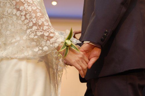 View of just married couple at their wedding ceremony