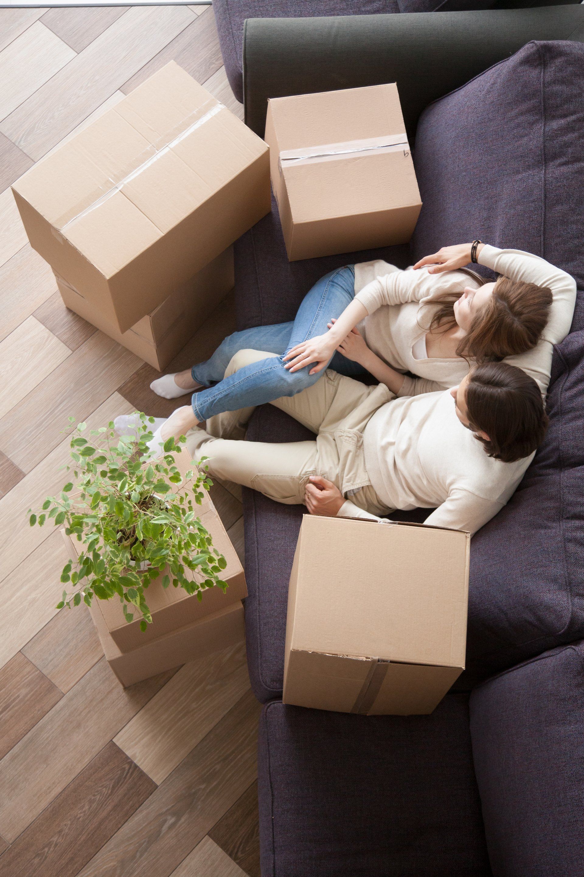 couple just moved with boxes