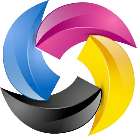 Un logo circolare tridimensionale composto da quattro segmenti curvi nei colori ciano, magenta, giallo e nero su sfondo bianco.