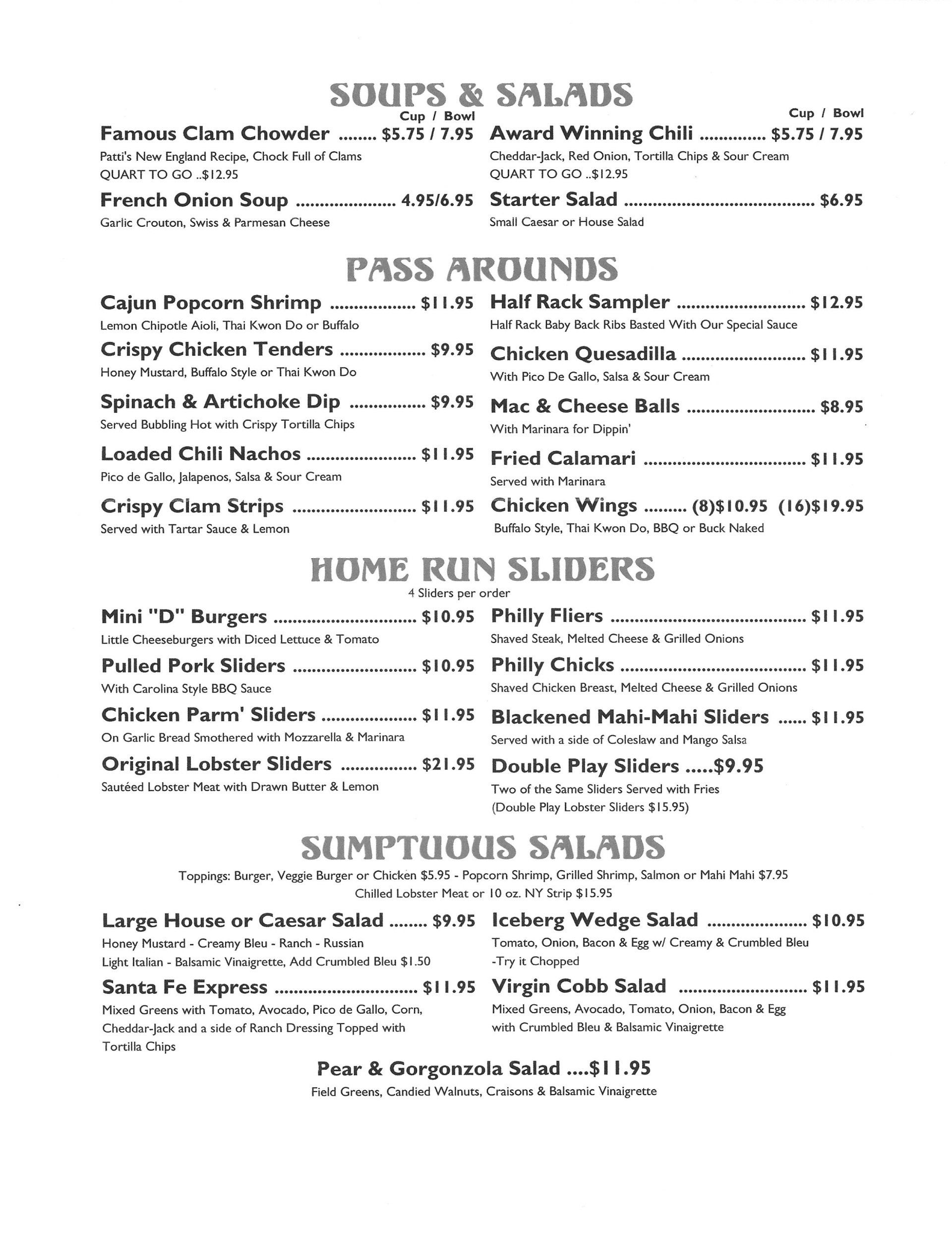Curbside Pickup Menu